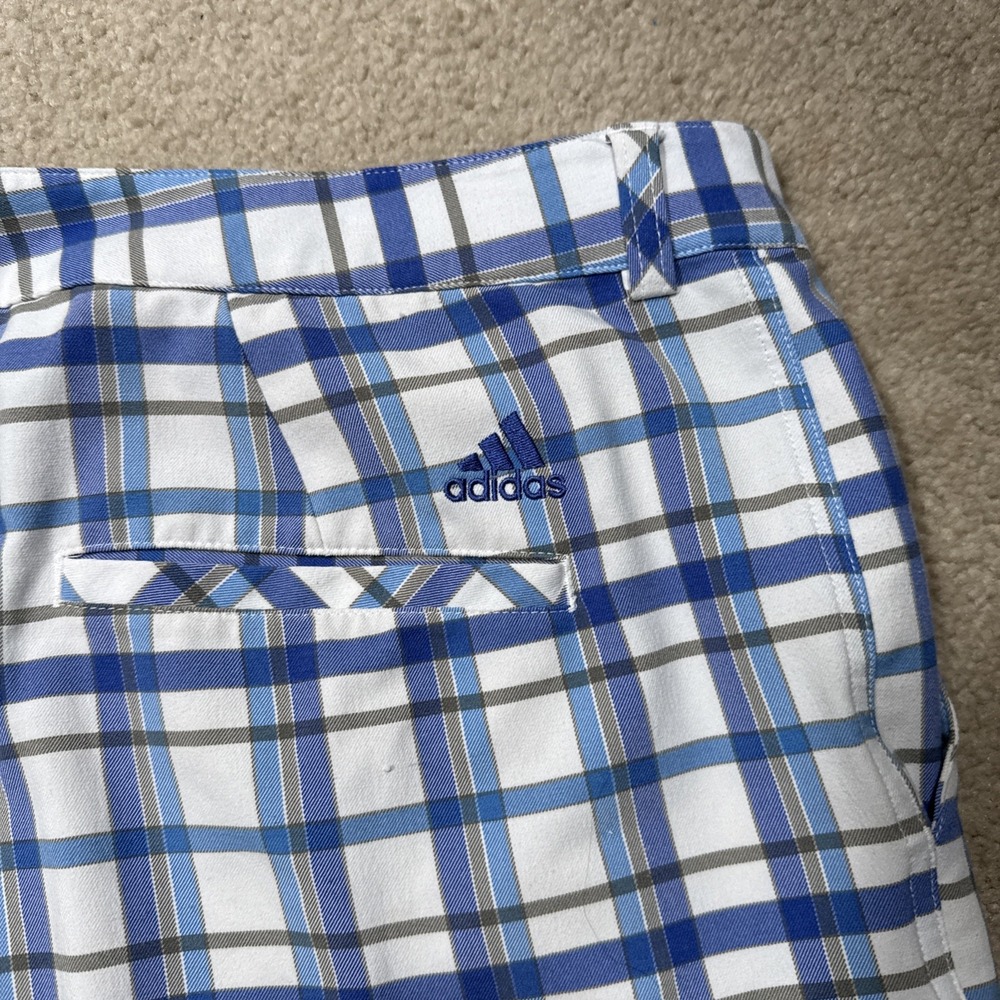 Adidas Shorts Mens Blue & White  Plaid Flat Front Golf Chino Casual. Size 40 - Picture 8 of 8